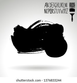 Black brush stroke and handwritten alphabet. Grunge vector abstract hand - painted element. Underline and border design.