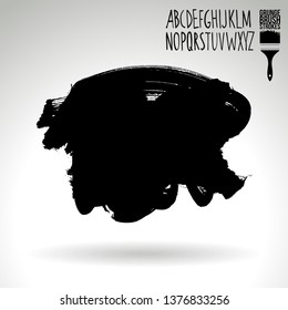 Black brush stroke and handwritten alphabet. Grunge vector abstract hand - painted element. Underline and border design.