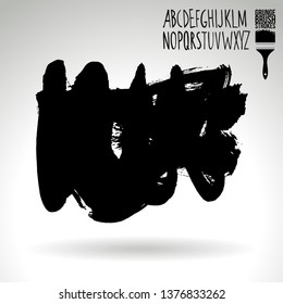 Black brush stroke and handwritten alphabet. Grunge vector abstract hand - painted element. Underline and border design.