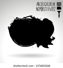 Black brush stroke and handwritten alphabet. Grunge vector abstract hand - painted element. Underline and border design.