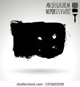 Black brush stroke and handwritten alphabet. Grunge vector abstract hand - painted element. Underline and border design.