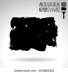 Black brush stroke and handwritten alphabet. Grunge vector abstract hand - painted element. Underline and border design.