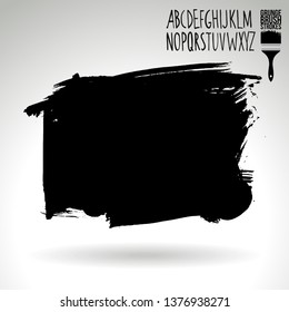 Black brush stroke and handwritten alphabet. Grunge vector abstract hand - painted element. Underline and border design.