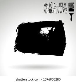 Black brush stroke and handwritten alphabet. Grunge vector abstract hand - painted element. Underline and border design.