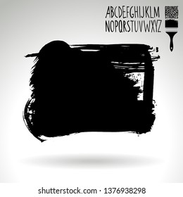 Black brush stroke and handwritten alphabet. Grunge vector abstract hand - painted element. Underline and border design.