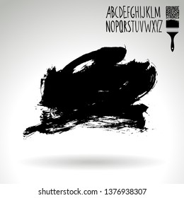 Black brush stroke and handwritten alphabet. Grunge vector abstract hand - painted element. Underline and border design.