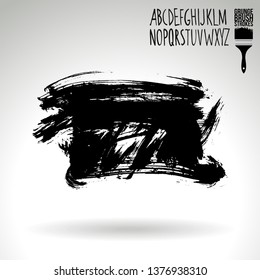 Black brush stroke and handwritten alphabet. Grunge vector abstract hand - painted element. Underline and border design.