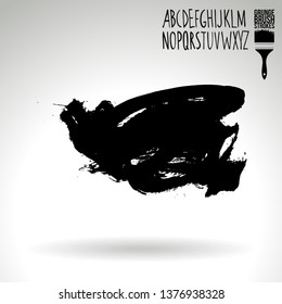 Black brush stroke and handwritten alphabet. Grunge vector abstract hand - painted element. Underline and border design.