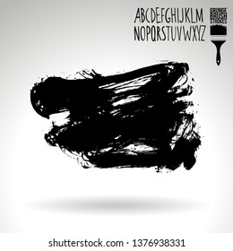 Black brush stroke and handwritten alphabet. Grunge vector abstract hand - painted element. Underline and border design.
