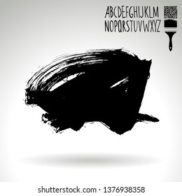 Black brush stroke and handwritten alphabet. Grunge vector abstract hand - painted element. Underline and border design.