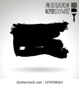 Black brush stroke and handwritten alphabet. Grunge vector abstract hand - painted element. Underline and border design.