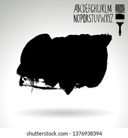Black brush stroke and handwritten alphabet. Grunge vector abstract hand - painted element. Underline and border design.
