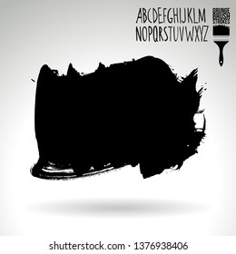 Black brush stroke and handwritten alphabet. Grunge vector abstract hand - painted element. Underline and border design.