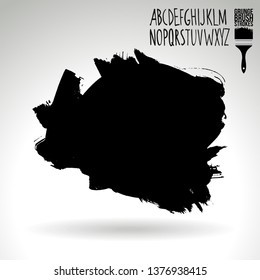 Black brush stroke and handwritten alphabet. Grunge vector abstract hand - painted element. Underline and border design.