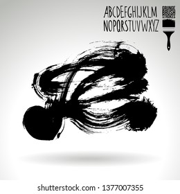 Black brush stroke and handwritten alphabet. Grunge vector abstract hand - painted element. Underline and border design.