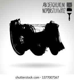 Black brush stroke and handwritten alphabet. Grunge vector abstract hand - painted element. Underline and border design.