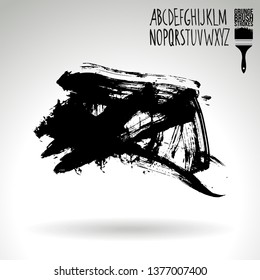 Black brush stroke and handwritten alphabet. Grunge vector abstract hand - painted element. Underline and border design.