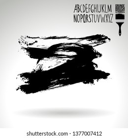 Black brush stroke and handwritten alphabet. Grunge vector abstract hand - painted element. Underline and border design.