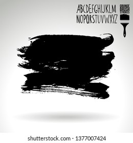 Black brush stroke and handwritten alphabet. Grunge vector abstract hand - painted element. Underline and border design.