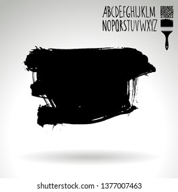 Black brush stroke and handwritten alphabet. Grunge vector abstract hand - painted element. Underline and border design.