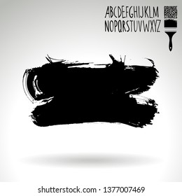 Black brush stroke and handwritten alphabet. Grunge vector abstract hand - painted element. Underline and border design.