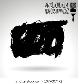 Black brush stroke and handwritten alphabet. Grunge vector abstract hand - painted element. Underline and border design.