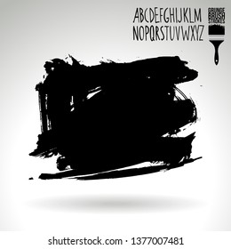 Black brush stroke and handwritten alphabet. Grunge vector abstract hand - painted element. Underline and border design.
