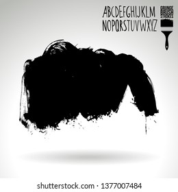 Black brush stroke and handwritten alphabet. Grunge vector abstract hand - painted element. Underline and border design.