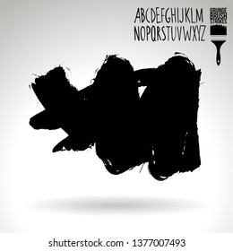 Black brush stroke and handwritten alphabet. Grunge vector abstract hand - painted element. Underline and border design.