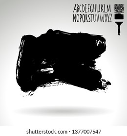 Black brush stroke and handwritten alphabet. Grunge vector abstract hand - painted element. Underline and border design.