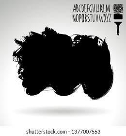 Black brush stroke and handwritten alphabet. Grunge vector abstract hand - painted element. Underline and border design.