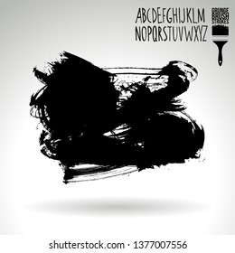 Black brush stroke and handwritten alphabet. Grunge vector abstract hand - painted element. Underline and border design.