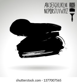 Black brush stroke and handwritten alphabet. Grunge vector abstract hand - painted element. Underline and border design.