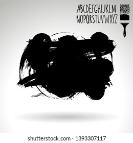 Black brush stroke and handwritten alphabet. Grunge vector abstract hand - painted element. Underline and border design.
