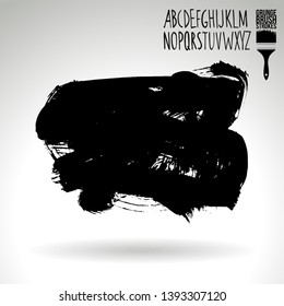 Black brush stroke and handwritten alphabet. Grunge vector abstract hand - painted element. Underline and border design.