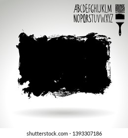 Black brush stroke and handwritten alphabet. Grunge vector abstract hand - painted element. Underline and border design.