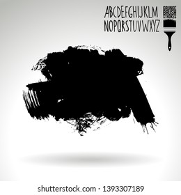 Black brush stroke and handwritten alphabet. Grunge vector abstract hand - painted element. Underline and border design.