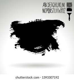 Black brush stroke and handwritten alphabet. Grunge vector abstract hand - painted element. Underline and border design.