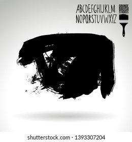 Black brush stroke and handwritten alphabet. Grunge vector abstract hand - painted element. Underline and border design.