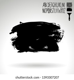 Black brush stroke and handwritten alphabet. Grunge vector abstract hand - painted element. Underline and border design.