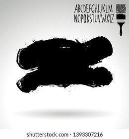 Black brush stroke and handwritten alphabet. Grunge vector abstract hand - painted element. Underline and border design.