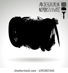Black brush stroke and handwritten alphabet. Grunge vector abstract hand - painted element. Underline and border design.