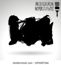 Black brush stroke and handwritten alphabet. Grunge vector abstract hand - painted element. Underline and border design.