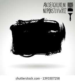 Black brush stroke and handwritten alphabet. Grunge vector abstract hand - painted element. Underline and border design.
