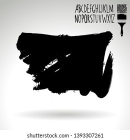 Black brush stroke and handwritten alphabet. Grunge vector abstract hand - painted element. Underline and border design.
