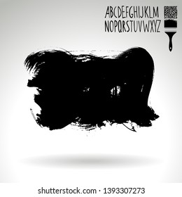 Black brush stroke and handwritten alphabet. Grunge vector abstract hand - painted element. Underline and border design.