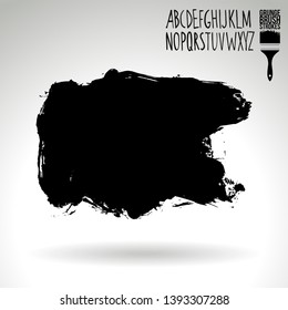 Black brush stroke and handwritten alphabet. Grunge vector abstract hand - painted element. Underline and border design.