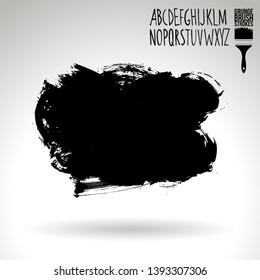 Black brush stroke and handwritten alphabet. Grunge vector abstract hand - painted element. Underline and border design.