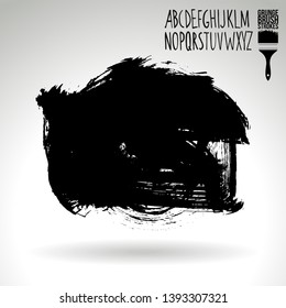 Black brush stroke and handwritten alphabet. Grunge vector abstract hand - painted element. Underline and border design.