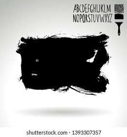 Black brush stroke and handwritten alphabet. Grunge vector abstract hand - painted element. Underline and border design.